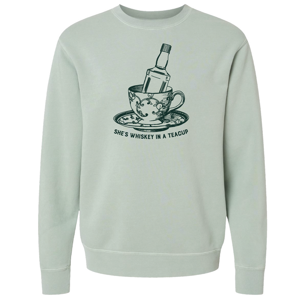 Whiskey In A Teacup by Tupelo Honey - Unisex Crewneck Sweatshirt - Pigment Sage