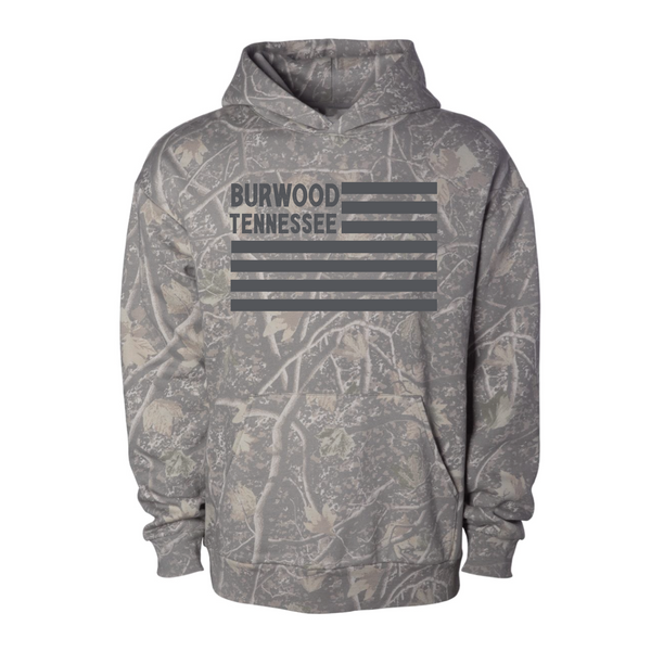 Burwood, TN - Unisex Hooded Sweatshirt - Burwood Flag - Tree Camo