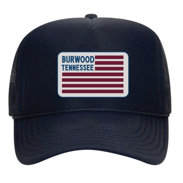 Burwood, TN - Foam Trucker Cap - Burwood Flag Patch - Navy