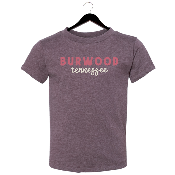 Burwood, TN - Youth Crewneck Shirt - Cursive - Maroon