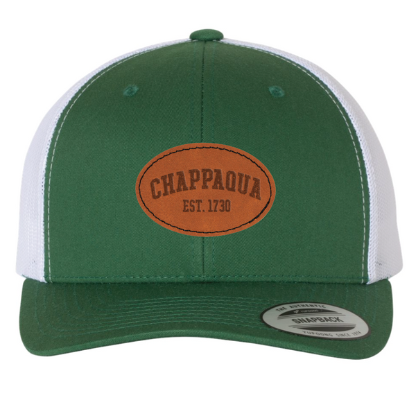 Chappaqua School Foundation - Trucker Cap - Est. 1730 Leather Patch - Evergreen/White