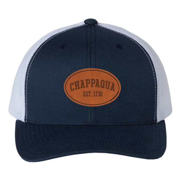 Chappaqua School Foundation - Trucker Cap - Est. 1730 Leather Patch - Navy/White