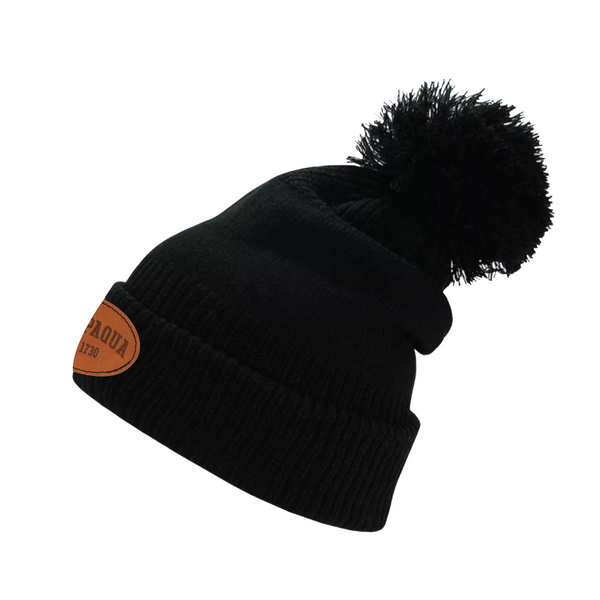 Chappaqua School Foundation - Cuffed Beanie with Pom - Est. 1730 Leather Patch - Black