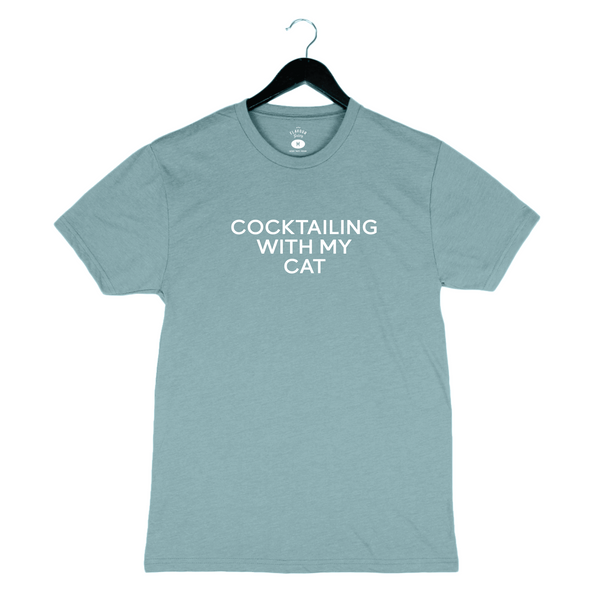 Cocktailing With My Cat - Unisex Crewneck Shirt - Heather Blue