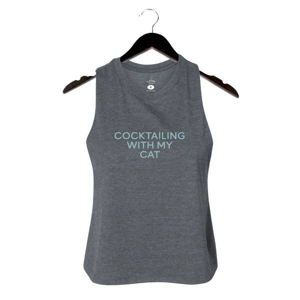 Cocktailing With My Cat - Women's Racerback Crop Tank - Dark Gray Heather