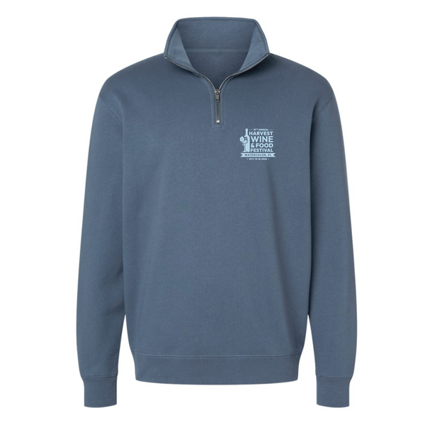 Harvest WFF '26 - Unisex Quarter Zip Sweatshirt - Wine Glass - Storm Blue