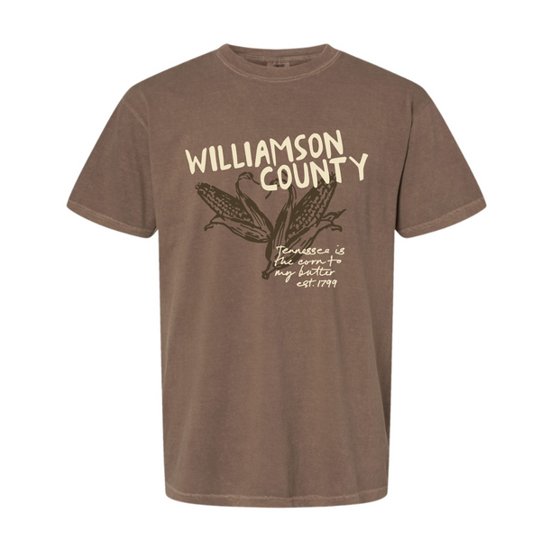 @JessieTigges - Unisex Short Sleeve Shirt - Williamson County Corn - Brown