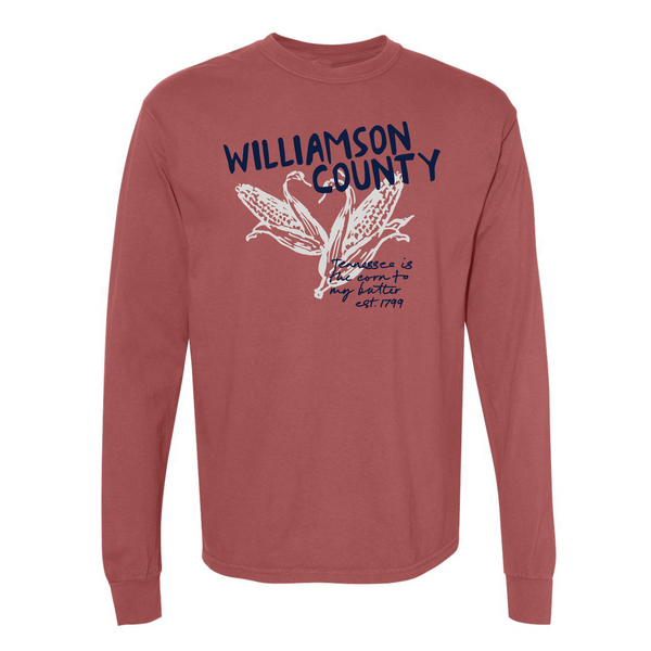 @JessieTigges - Unisex Long Sleeve Shirt - Williamson County Corn - Brick