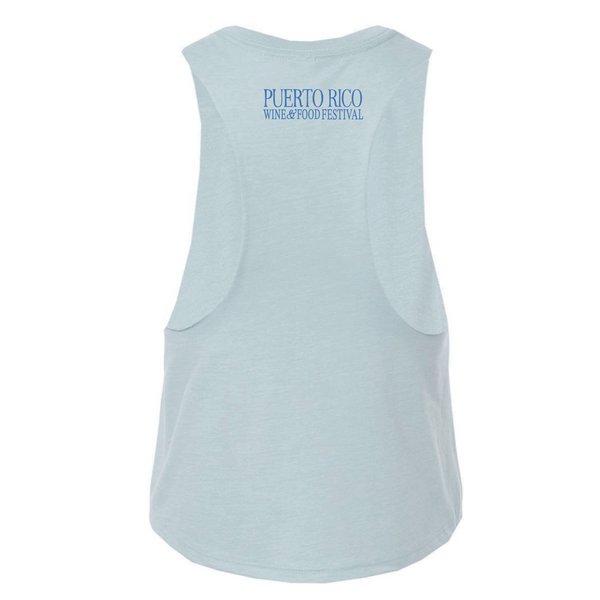 Puerto Rico Wine & Food Festival - Women's Racerback Crop Tank - Coqui Frog - Dusty Blue