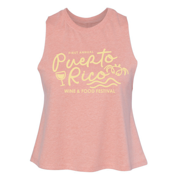 Puerto Rico Wine & Food Festival - Women's Racerback Crop Tank - Script - Sunset