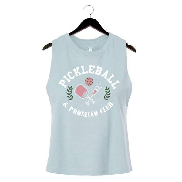 Pickleball & Prosecco - Women's Racerback Crop Tank - Dusty Blue