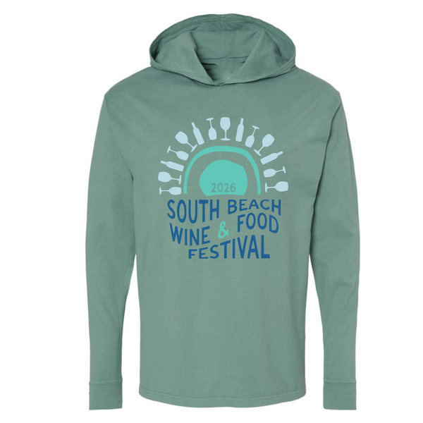 SOBEWFF 2026 - Unisex Hooded Long Sleeve Shirt - Wine Glasses - Light Green