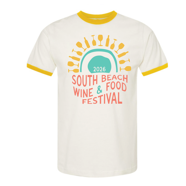 SOBEWFF 2026 - Unisex Crewneck Shirt - Wine Glasses - Vintage White / Yellow