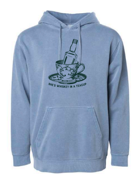 Whiskey In A Teacup by Tupelo Honey - Unisex Hooded Sweatshirt - Pigment Slate Blue