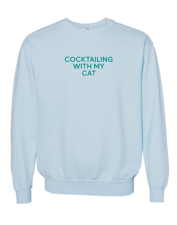 Cocktailing With My Cat - Unisex Crewneck Sweatshirt - Chambray