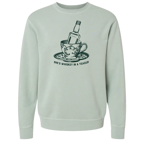 WHISKEY IN A TEACUP BY TUPELO HONEY - UNISEX CREWNECK SWEATSHIRT - PIGMENT SAGE