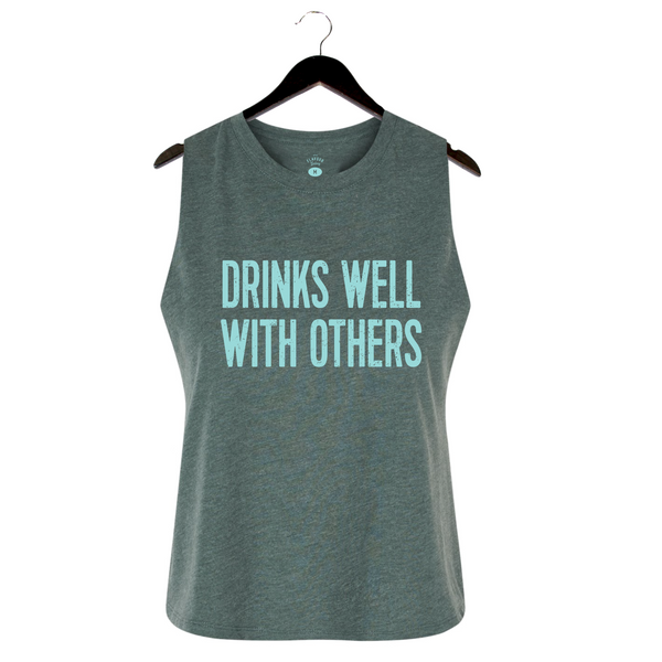Drinks Well With Others - Women's Cropped Racerback Tank - Heather Forest
