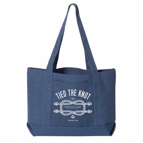 Oceanview Of Nahant - Tied The Knot - Canvas Beach Tote - Washed Navy