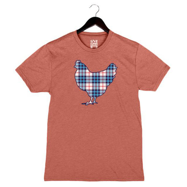 Plaid Rooster - Unisex/Men's Crew - Clay