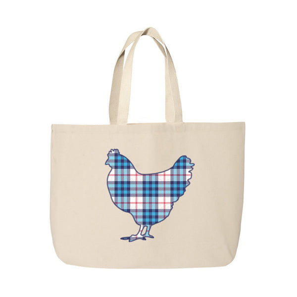 Plaid Rooster Beach Tote Bag